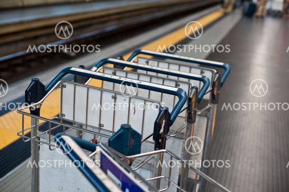 Luggage trolleys in railway station