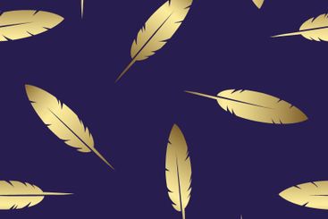 Floating Gold Feathers on a Blue Backdrop – Seamless...