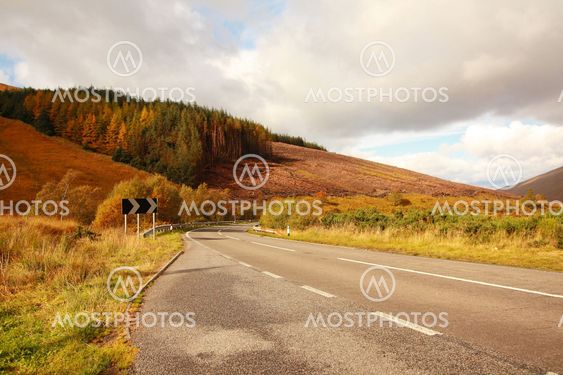 Scottish highway in Autumn, Scotland, UK