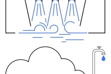 Water conservation concept with a dam, cloud, and faucet...