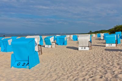 Hooded beach chairs (strandkorb) at the Baltic seacoast