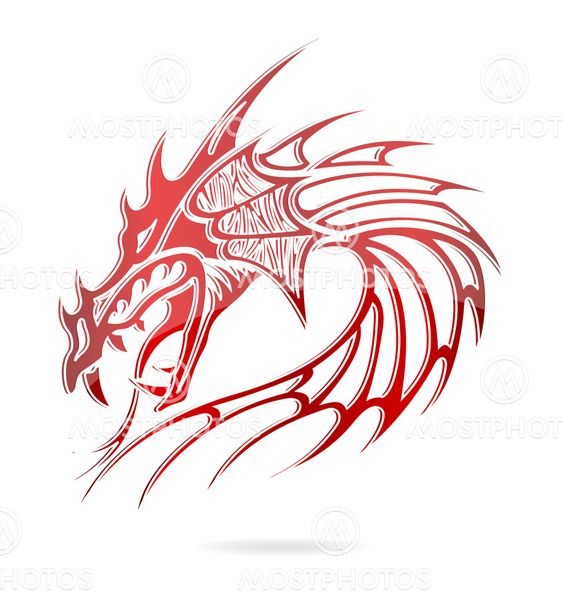 asia dragon and flames sign red color