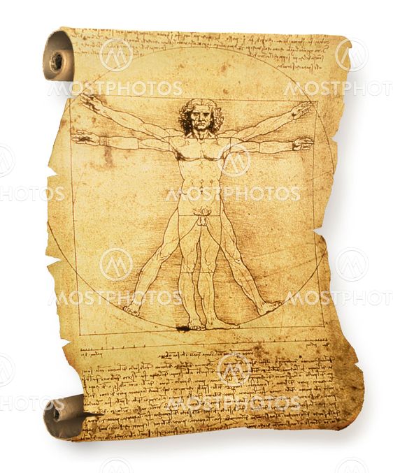 Leonardo's Vitruvian Man old parchment
