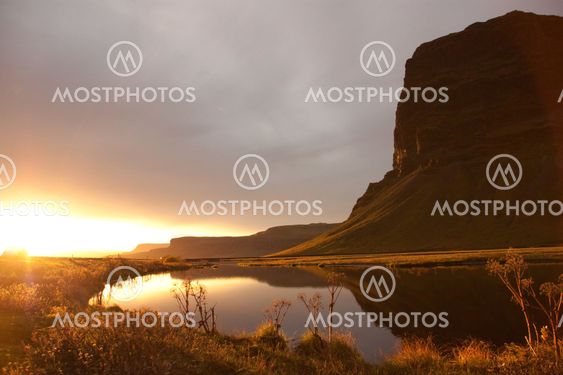 Beautiful sunset road in Iceland