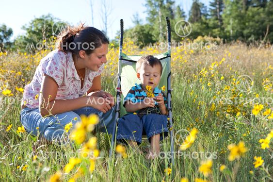 Mother and son enjoying late summer afternoon