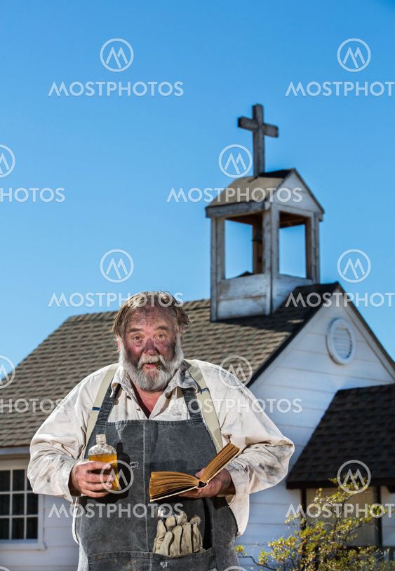 Old West Drunkard Holds Bible