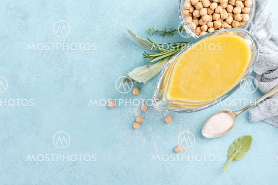 Chickpea sauce, hummus, top view