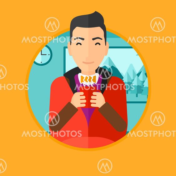 Man drinking coffee or tea.