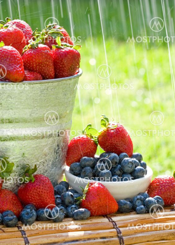 Fresh Strawberries in the Rain