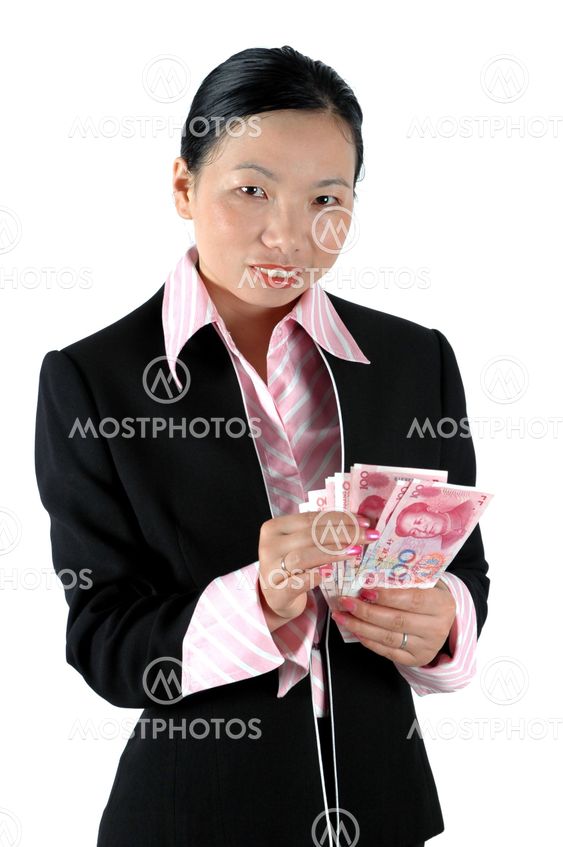 Asian office lady with money