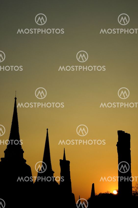 The stupa buddha and sunset