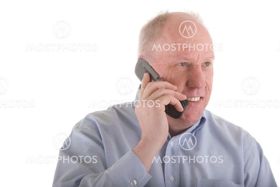 Old Guy in Blue Shirt on Cell Phone