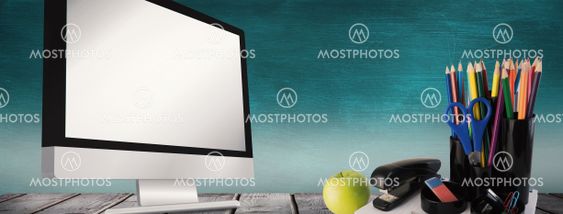 Composite image of school supplies on desk