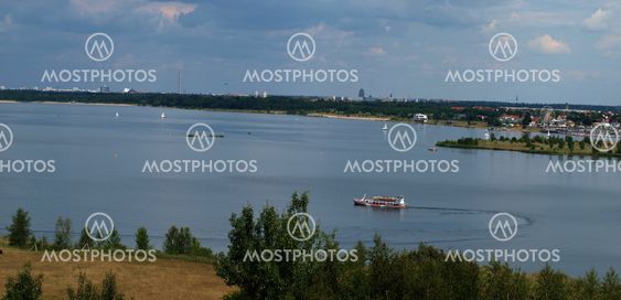 Panorama of a lake in Leipzig