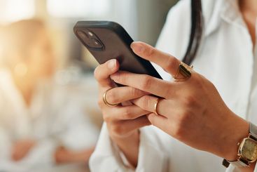 Accountant, hands or businesswoman in office with phone...