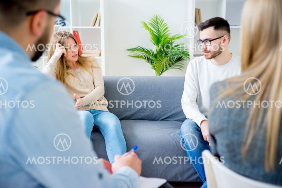 Couple having a quarrel on a therapy