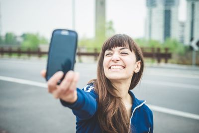 beautiful woman selfie in a desolate landscape