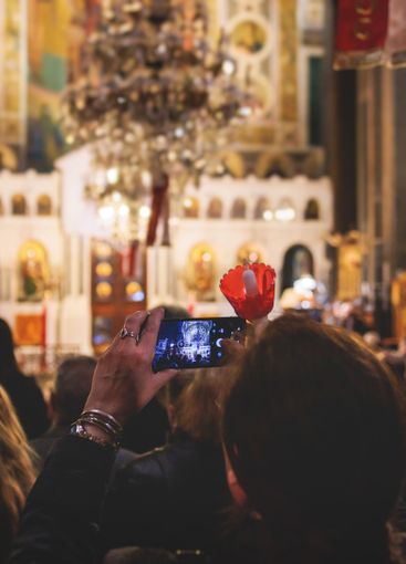 Greek Orthodox Christian Easter ceremony procession,...