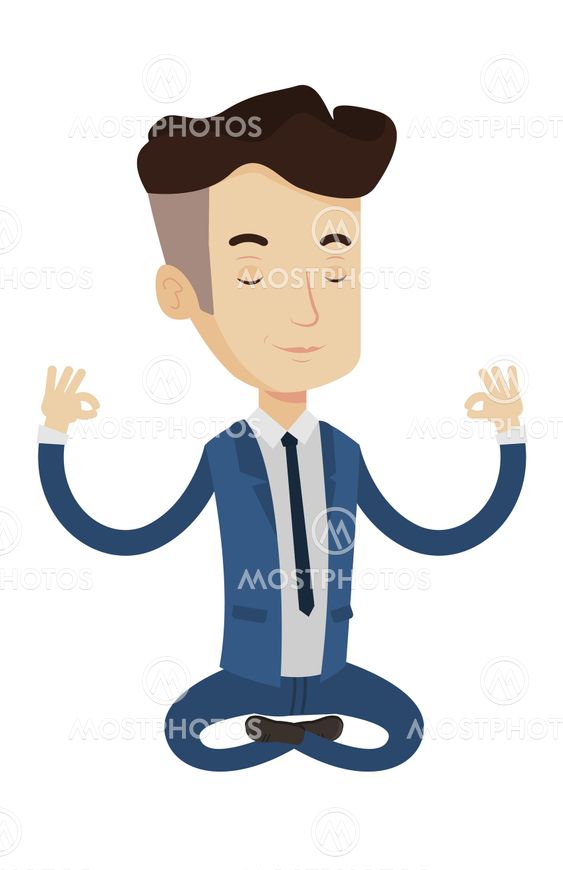 Businessman meditating in lotus position.