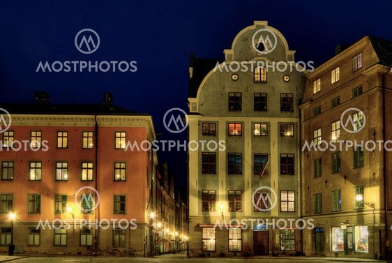 Stockholm Old Town square at night.