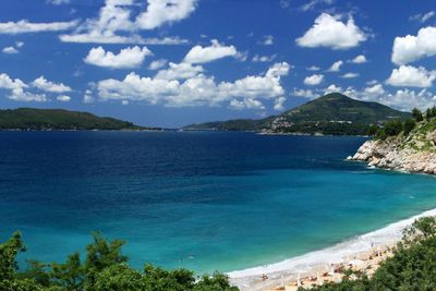 Panoramic view of Adriatic seacoast near Sveti Stefan,...