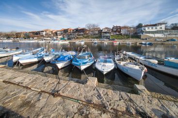 Sunset panorama of the port of Sozopol, Bulgaria