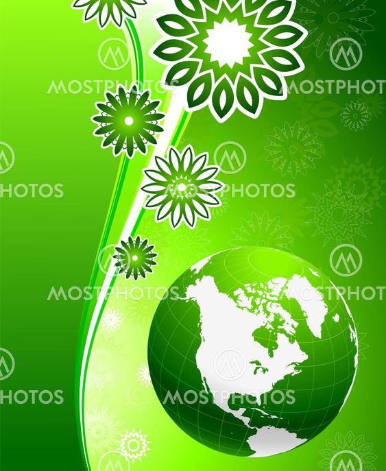 Green floral wave background with Globe