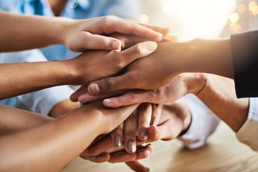 Business people, hands together and unity for agreement,...