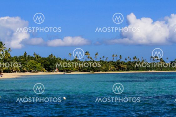 Beautiful Fiji atoll island with white beach