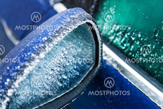 Frozen Car Mirror Covered by Frost