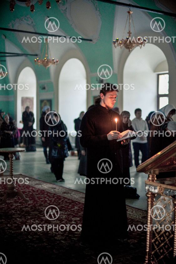 MOSCOW - MARCH 13: Orthodox liturgy with bishop Mercury in High Monastery of St Peter in Moscow on March 13, 2010 in Moscow
