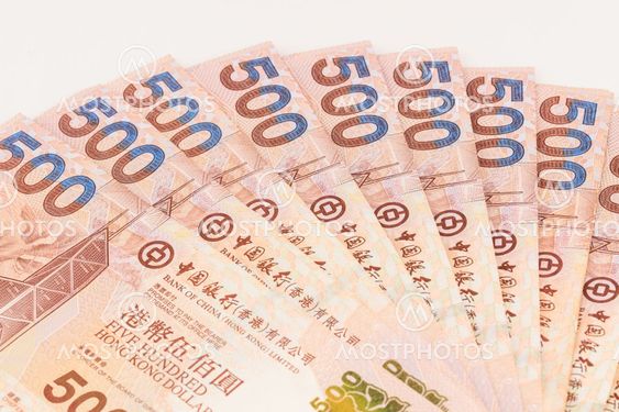 Hong Kong dollars on white background