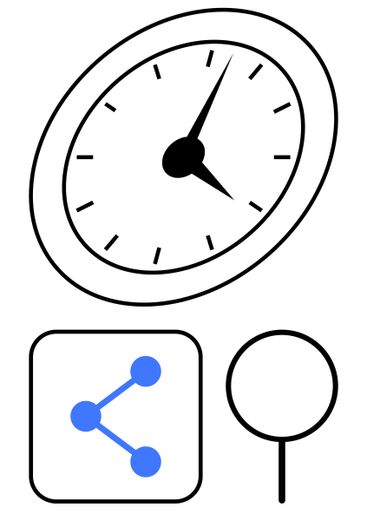Clock with networking icon and magnifier concept for...