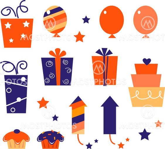 Birthday icons & elements collection isolated on white