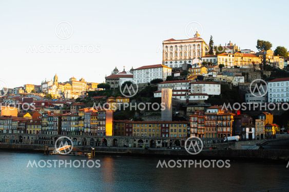 View of Douro river and Ribeiro, Porto, Portugal.