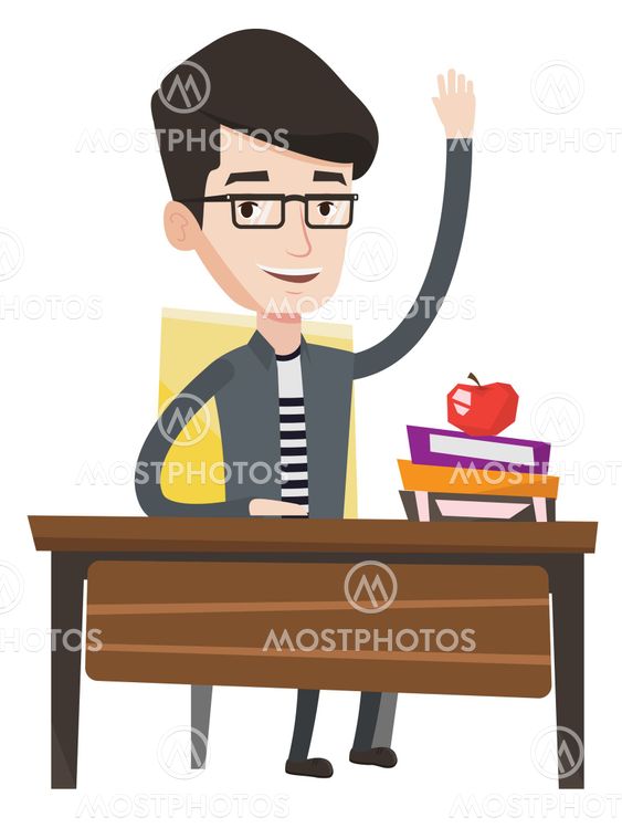 Student raising hand in class for an answer.