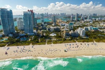 American southern seashore of Miami Beach city. Tourist...