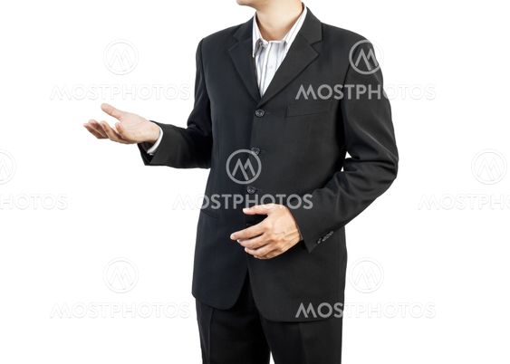 business man standing and presents on white background
