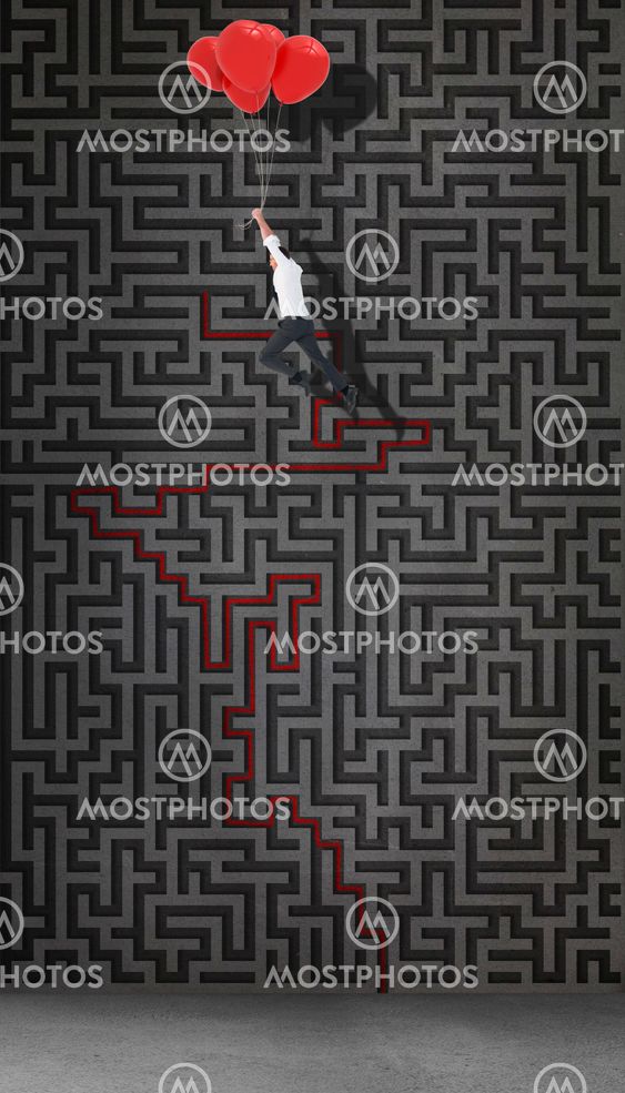 Composite image of businessman flying with balloon