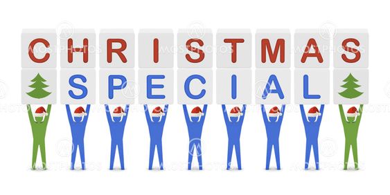 Men holding the words Christmas Special.