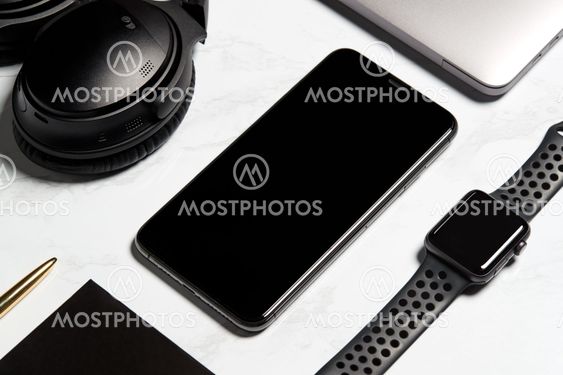 Flat Lay Shot Of Techno Items For Modern Worker With...