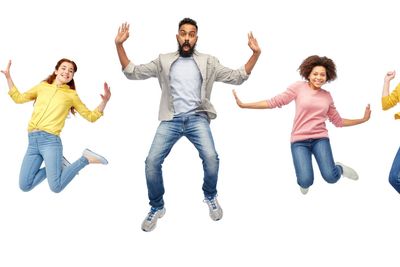 international group of happy people jumping