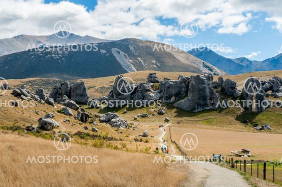 Weird landscape of Castle Hill in Southern Alps, Arthur's Pass, South Island of New Zealand