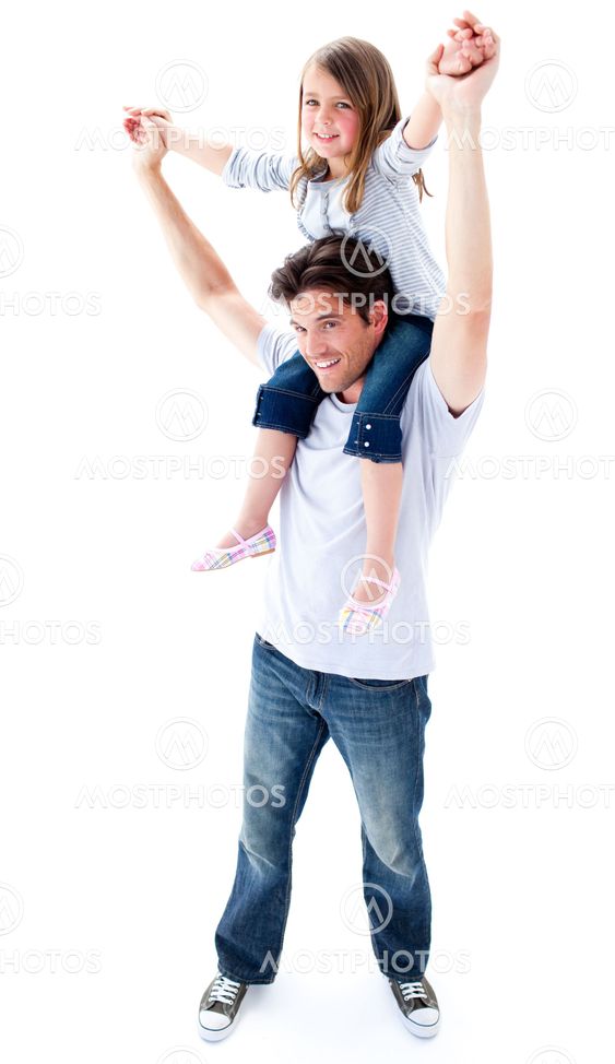 Attentive father giving his daughter piggyback ride