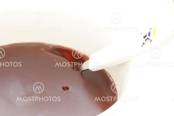 Chocolate pudding / custard / jelly in white bowl