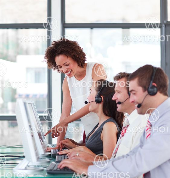 Afro female manager with her sale representative team