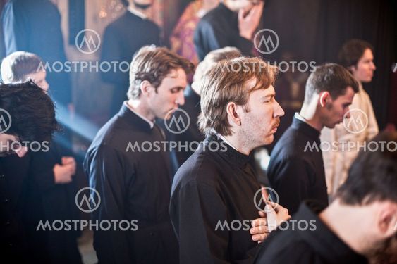 MOSCOW - MARCH 14: Orthodox liturgy with bishop Mercury in High Monastery of St Peter in Moscow on March 14, 2010 in Moscow