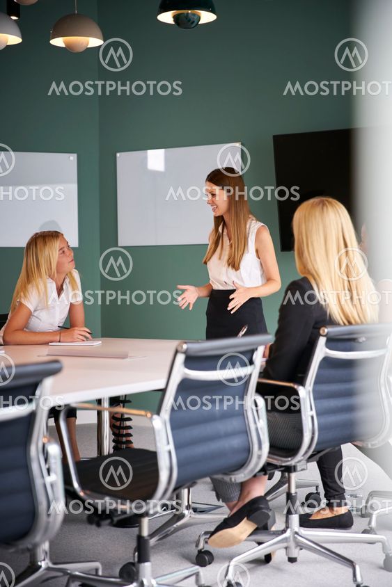 Group Of Businesswomen Sitting Around Boardroom Table And...