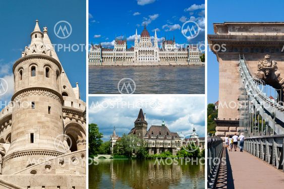 Set of historical places in Budapest city, Hungary