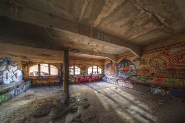 Urban interior of former slaughterhouse with sunlight...